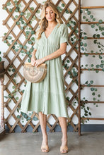Load image into Gallery viewer, HEYSON Full Size Lilac Breeze Gauze Button Front Midi Dress in Sage
