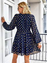 Load image into Gallery viewer, Dotted Tie-Neck Frill Trim Tiered Dress
