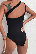 Load image into Gallery viewer, Open Back One-Shoulder Spliced Mesh Bodysuit
