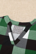 Load image into Gallery viewer, Plaid Split V-Neck Roll-Tab Top
