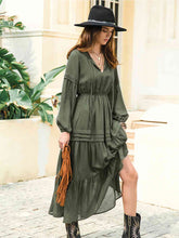 Load image into Gallery viewer, Tie Neck Long Sleeve Midi Tiered Dress
