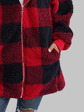 Load image into Gallery viewer, Plaid Zip-Up Hooded Jacket with Pockets
