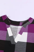 Load image into Gallery viewer, Plaid Split V-Neck Roll-Tab Top
