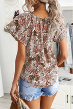 Load image into Gallery viewer, Floral Flutter Sleeve Tie-Neck Blouse
