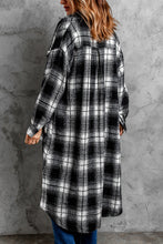 Load image into Gallery viewer, Plaid Button look Down Dropped Shoulder Duster Coat
