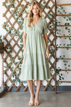 Load image into Gallery viewer, HEYSON Full Size Lilac Breeze Gauze Button Front Midi Dress in Sage
