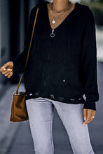 Load image into Gallery viewer, Zip-Up Distressed Hooded Cardigan
