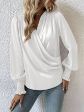 Load image into Gallery viewer, Surplice Smocked Lantern Sleeve Blouse
