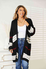 Load image into Gallery viewer, Double Take Striped Rib-Knit Drop Shoulder Open Front Cardigan
