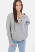 Load image into Gallery viewer, Lace Up Solid Shaker Knit Sweater
