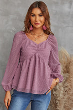 Load image into Gallery viewer, Swiss Dot Ruched V-Neck Babydoll Blouse
