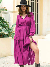Load image into Gallery viewer, Tie Neck Long Sleeve Midi Tiered Dress
