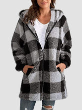 Load image into Gallery viewer, Plaid Zip Up Hooded Jacket with Pockets

