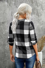 Load image into Gallery viewer, Plaid Split V-Neck Roll-Tab Top
