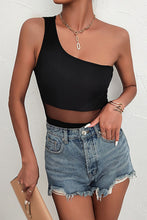 Load image into Gallery viewer, Open Back One-Shoulder Spliced Mesh Bodysuit
