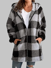 Load image into Gallery viewer, Plaid Zip-Up Hooded Jacket with Pockets
