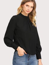 Load image into Gallery viewer, Mock Neck Lantern Sleeve Shirt
