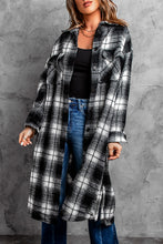 Load image into Gallery viewer, Plaid Button look Down Dropped Shoulder Duster Coat
