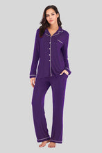 Load image into Gallery viewer, Collared Neck Long Sleeve Loungewear Set with Pockets
