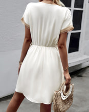 Load image into Gallery viewer, Contrast V-Neck Tassel Tie Dress
