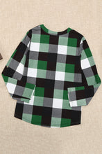 Load image into Gallery viewer, Plaid Split V-Neck Roll-Tab Top
