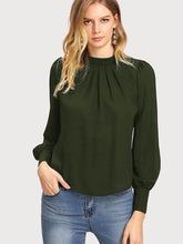 Load image into Gallery viewer, Mock Neck Lantern Sleeve Shirt
