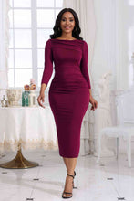 Load image into Gallery viewer, Ruched Boat Neck Midi Dress
